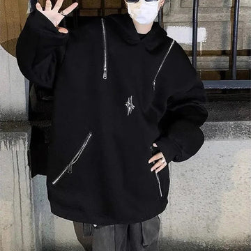 AIDASE  -  Y2k Mens Hoodie Metal Zipper Pocket Hooded Sweatshirt Autumn Casual Deconstruction Street Smart American Hip-Hop Jacket Unisex aidase-shop